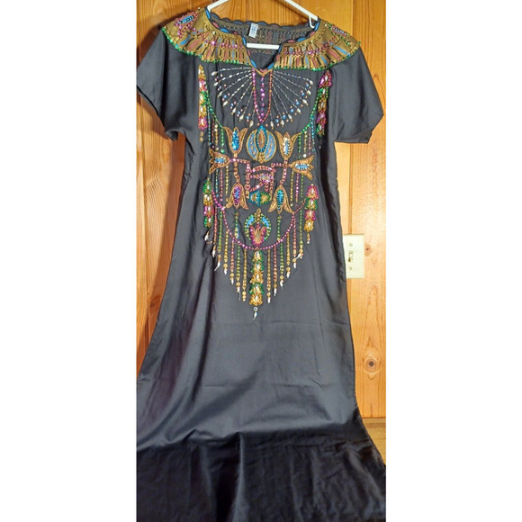 VTG Egyptian Kaftan Womens Small Embellished Gold Design with Sequins and Beads - Picture 3 of 8